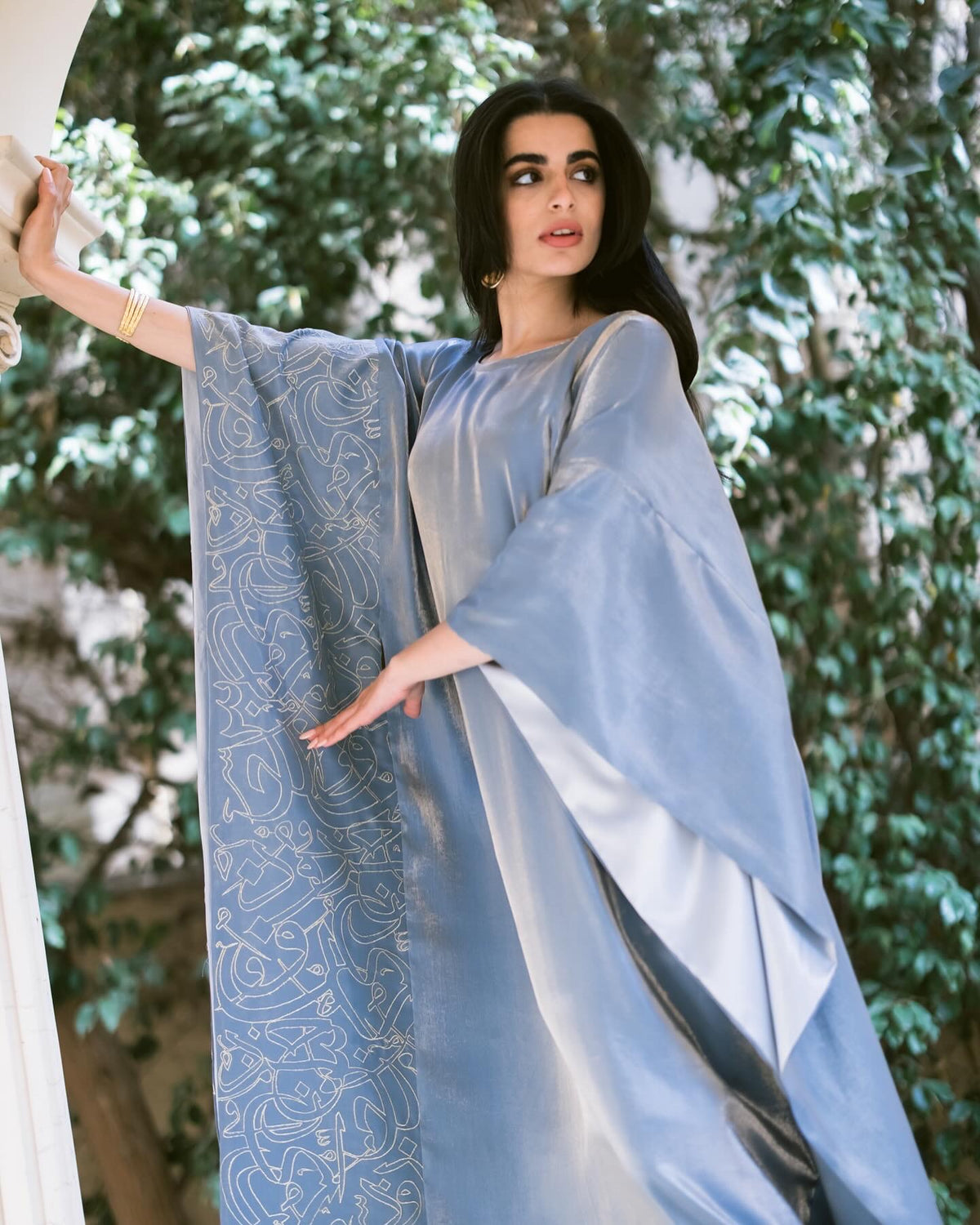 Kaftan with Embroidered Arabic Calligraphy