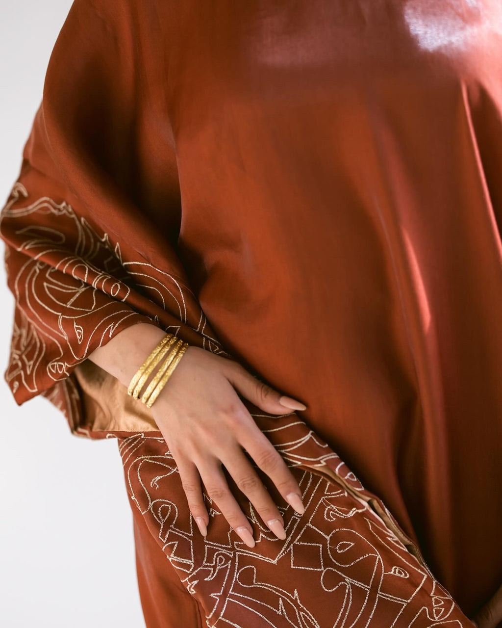 Kaftan with Embroidered Arabic Calligraphy