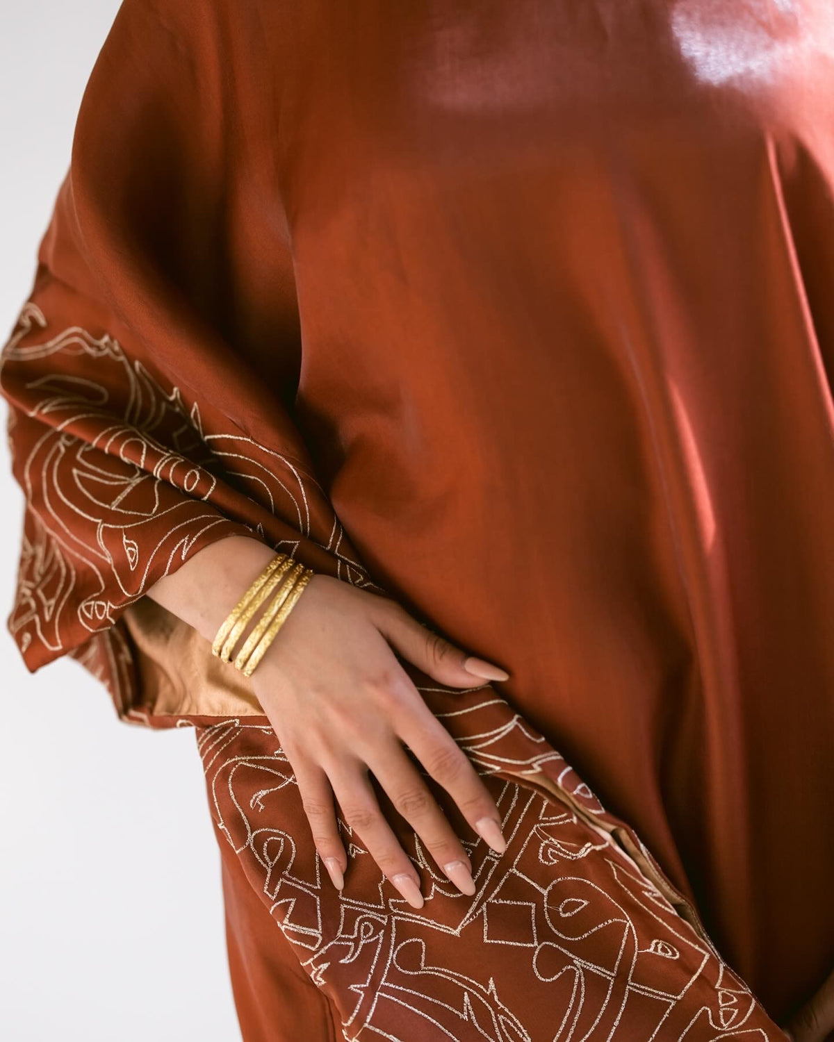 Kaftan with Embroidered Arabic Calligraphy