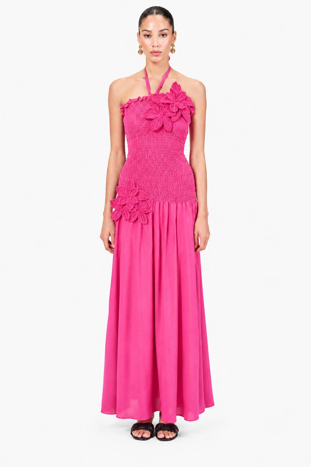 Crochet Bloom Smocked Maxi Dress