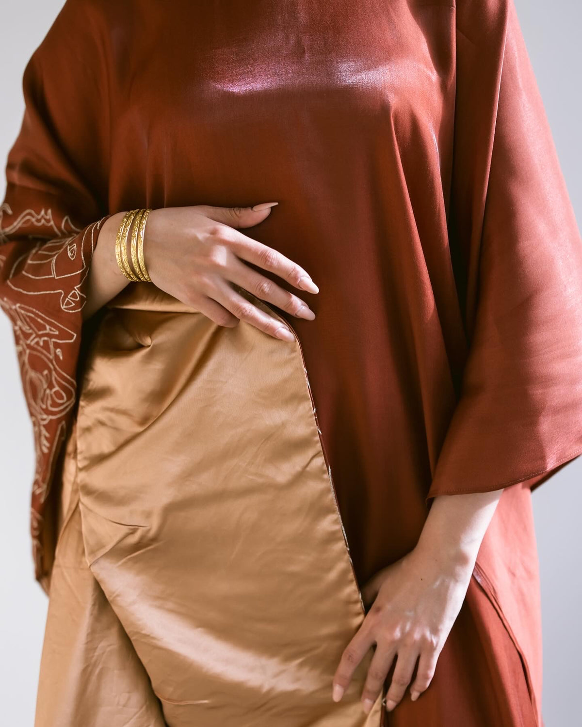 Kaftan with Embroidered Arabic Calligraphy