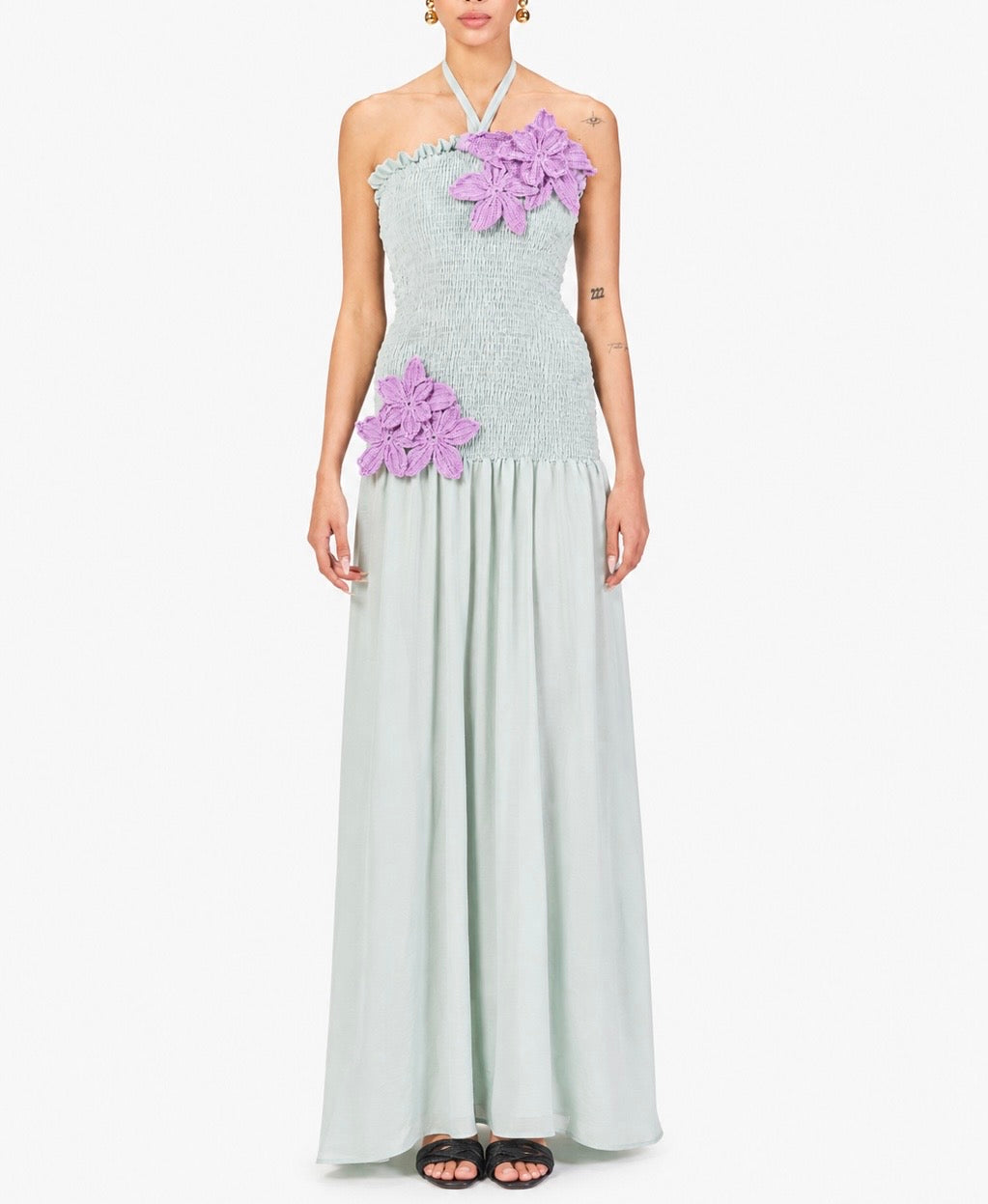 Crochet Bloom Smocked Maxi Dress