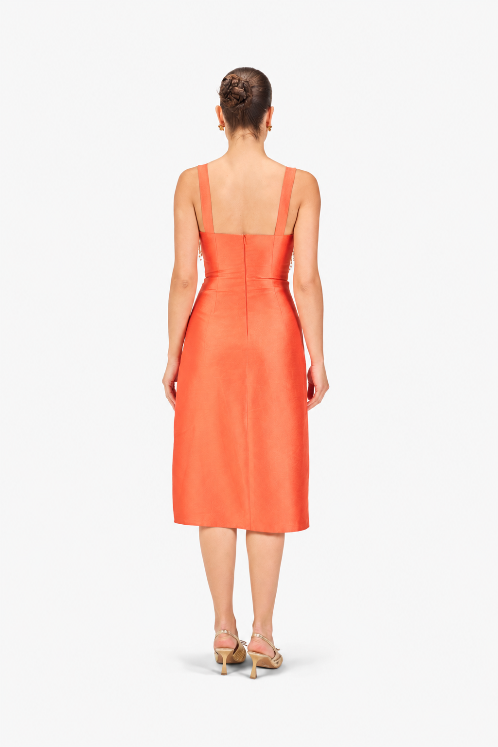 Coral Fringe Midi Dress
