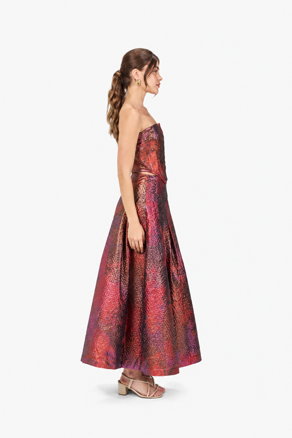 Metallic Brocade Maxi Skirt