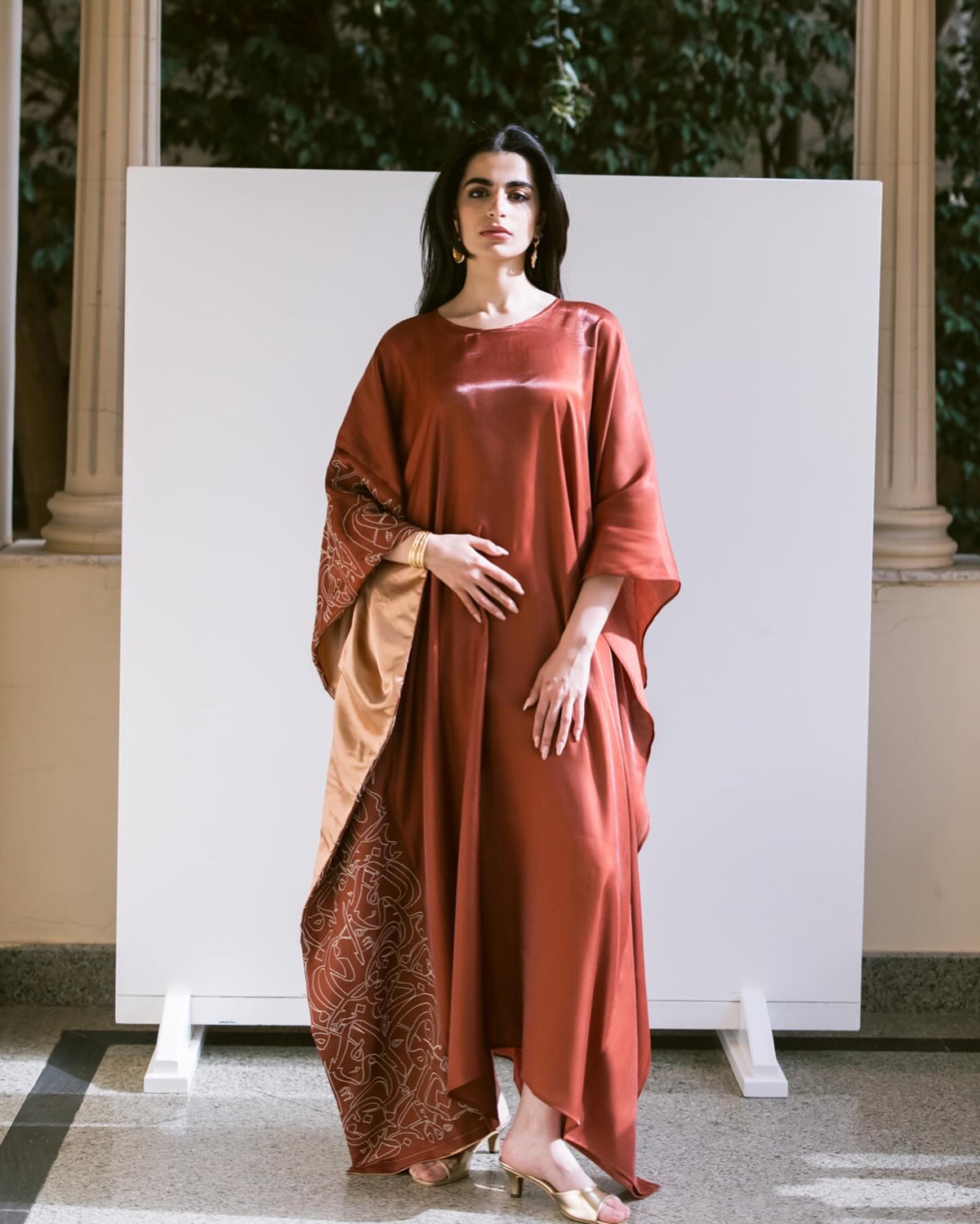 Kaftan with Embroidered Arabic Calligraphy