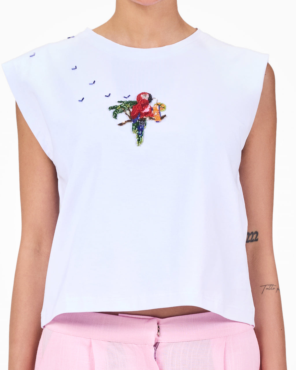 Hand-beaded Parrot T-shirt