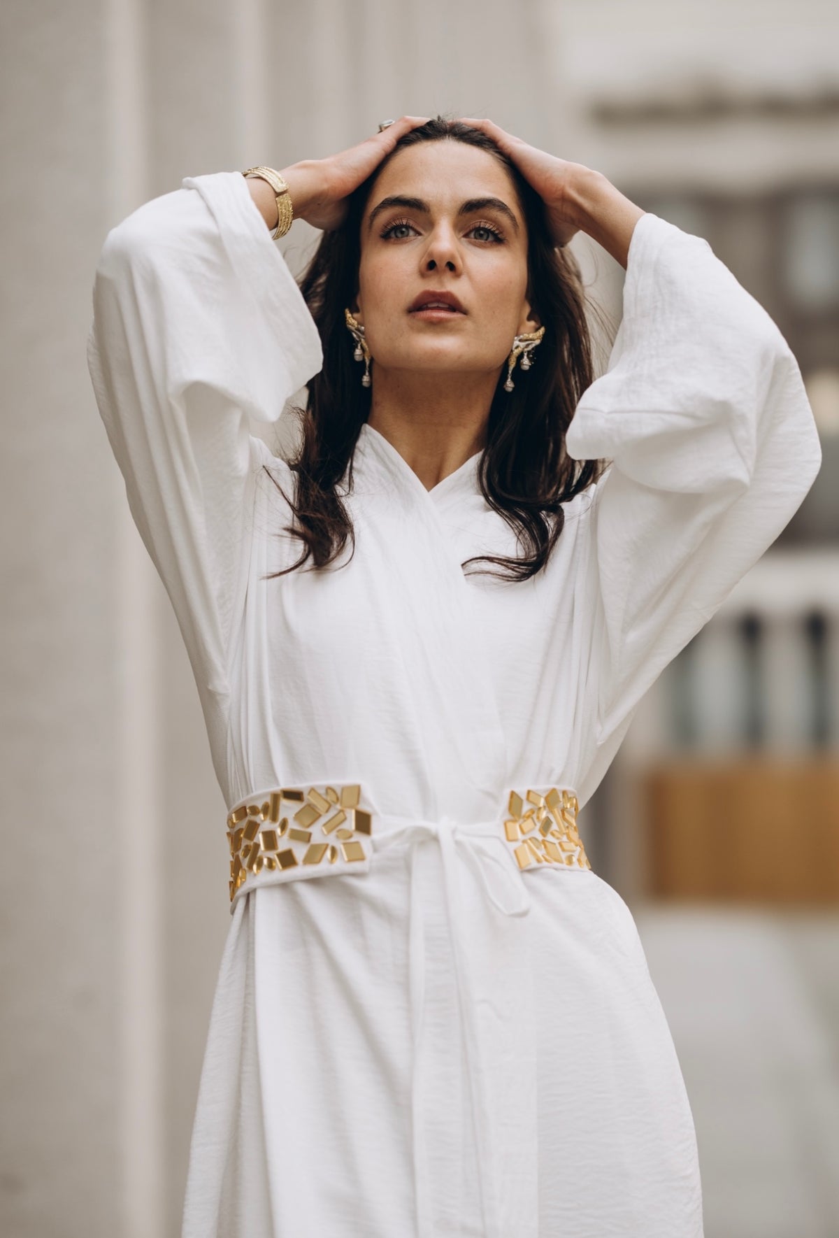 Maxi Linen Kaftan with Hand-Embellished Belt