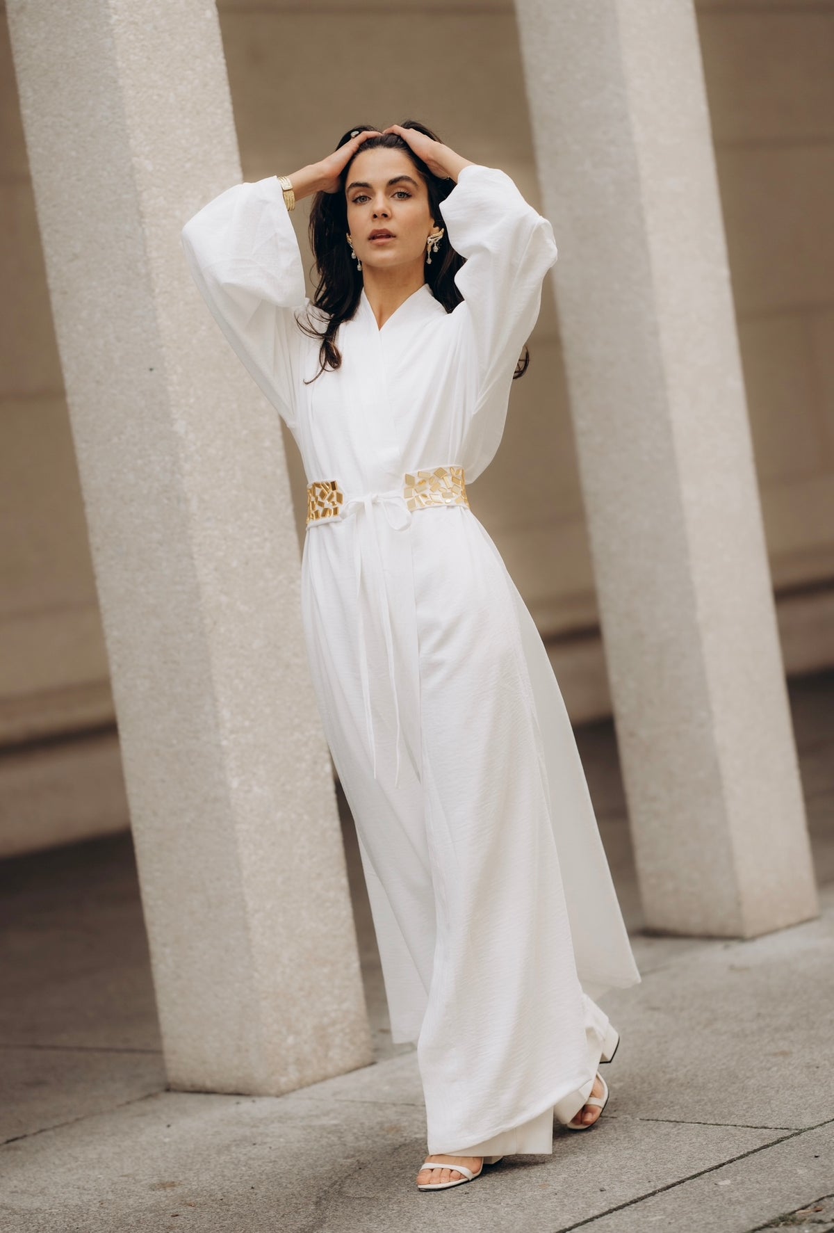 Maxi Linen Kaftan with Hand-Embellished Belt