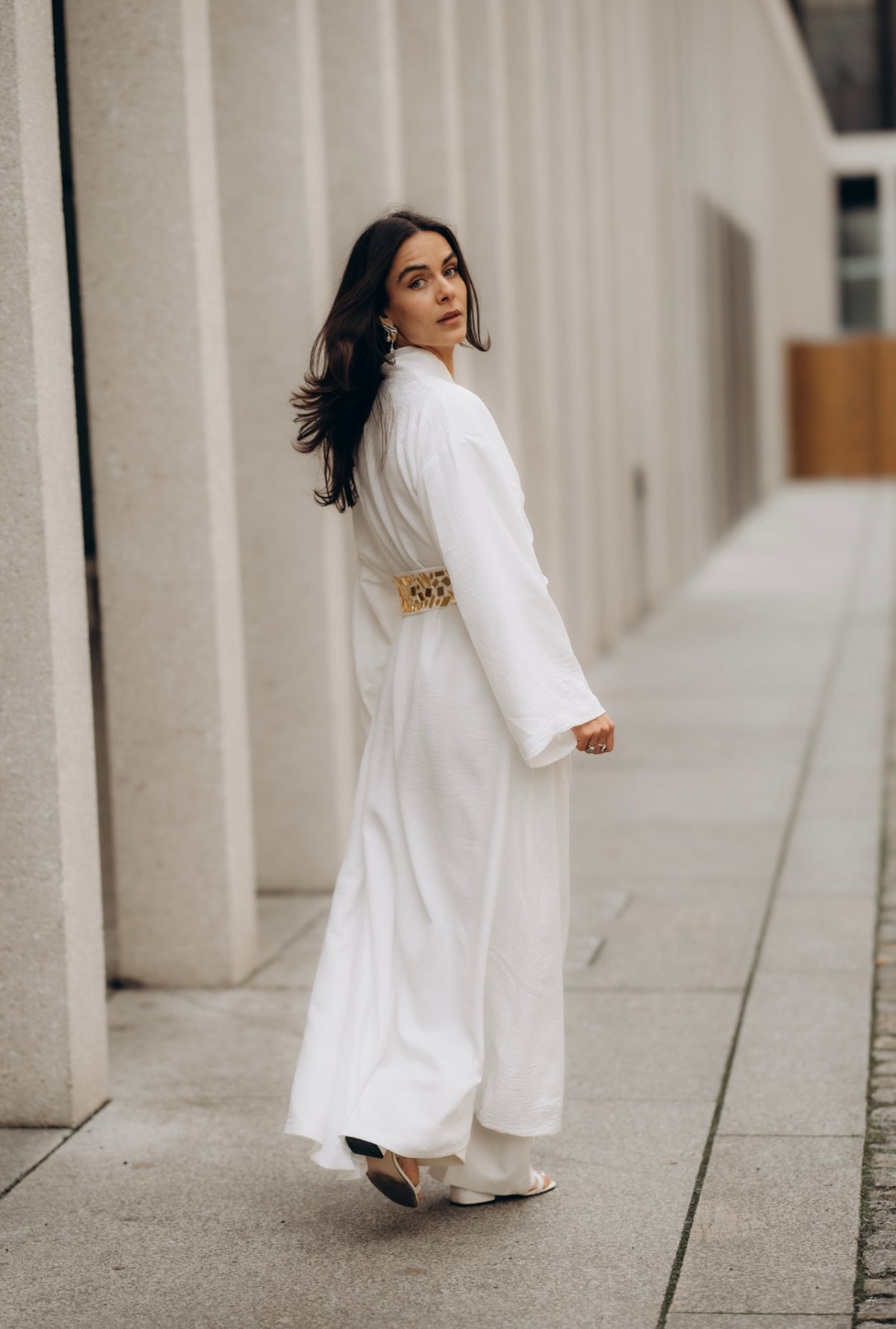 Maxi Linen Kaftan with Hand-Embellished Belt