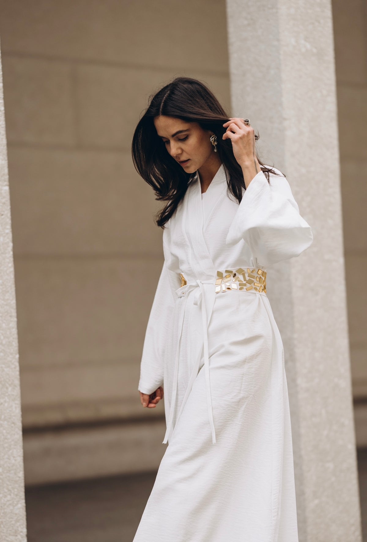 Maxi Linen Kaftan with Hand-Embellished Belt