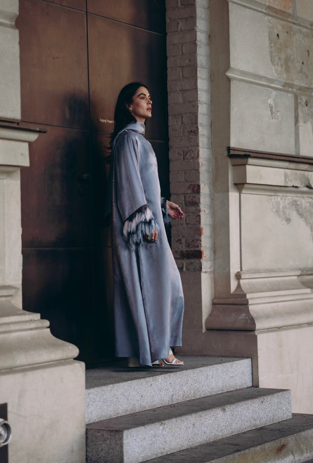 Maxi Kaftan with Feather Detailing & Matching Neck Scarf