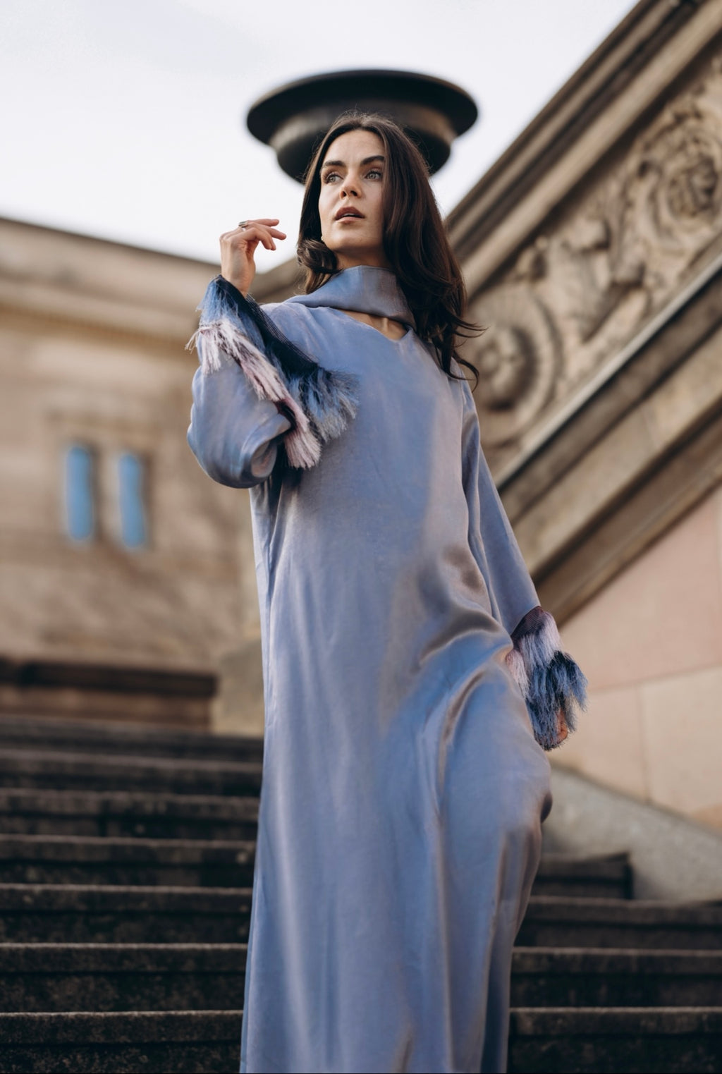 Maxi Kaftan with Feather Detailing & Matching Neck Scarf