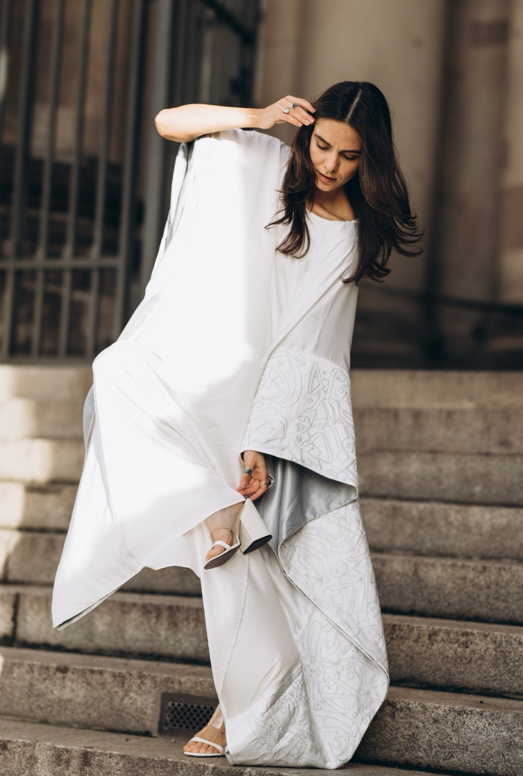Kaftan with Embroidered Arabic Calligraphy