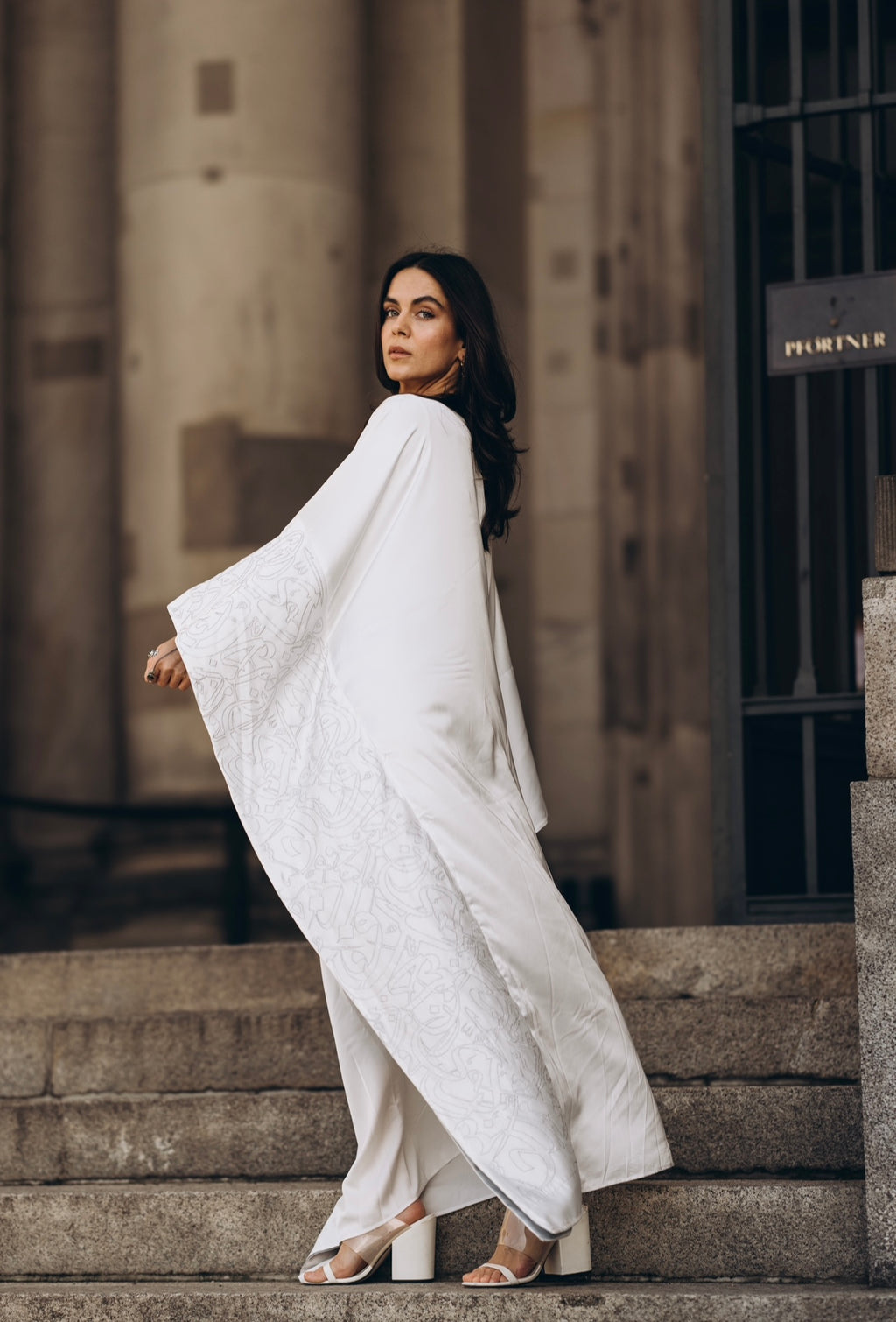 Kaftan with Embroidered Arabic Calligraphy