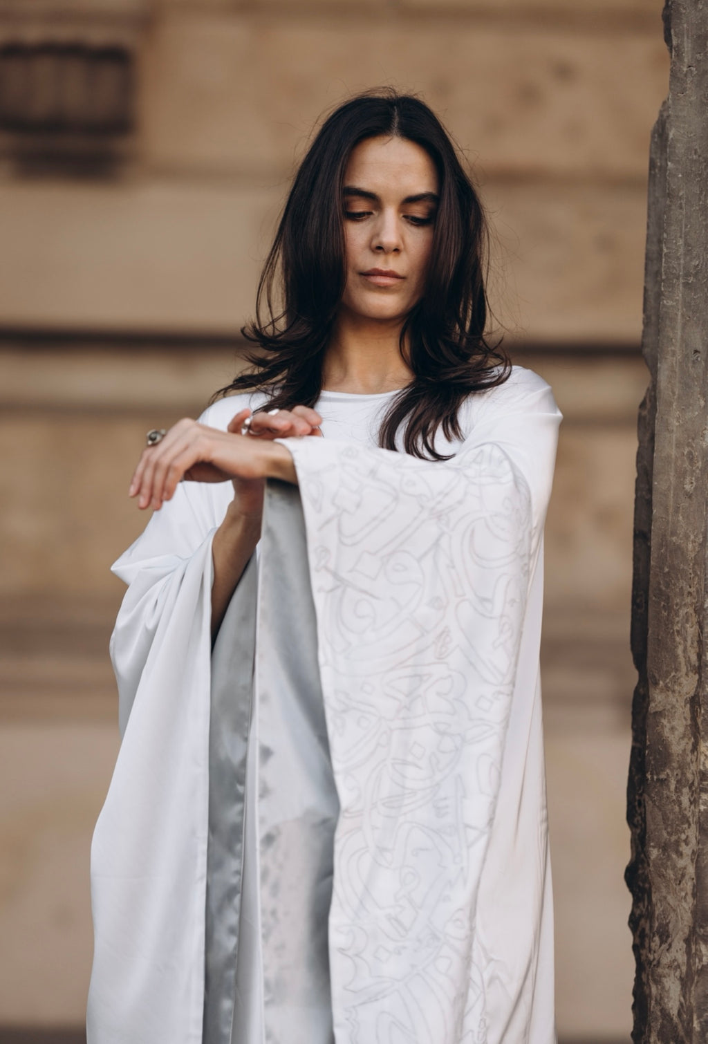 Kaftan with Embroidered Arabic Calligraphy