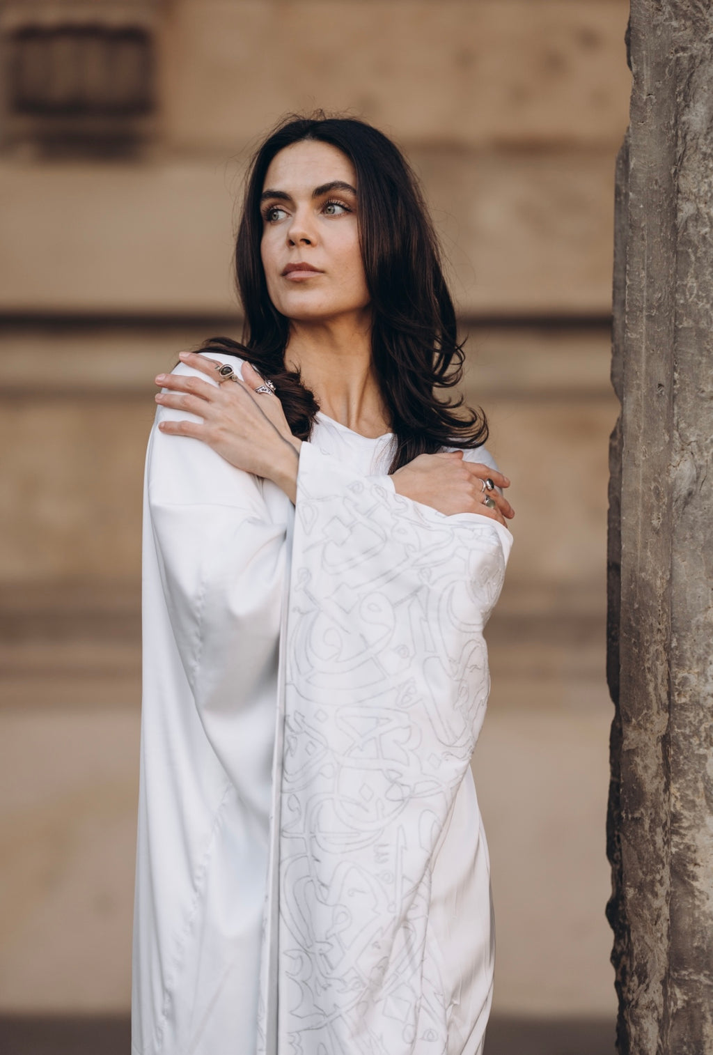 Kaftan with Embroidered Arabic Calligraphy