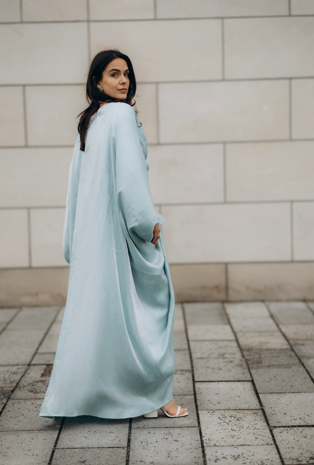 Silk Kaftan with Draped Waist & Multi-Colored Scarf