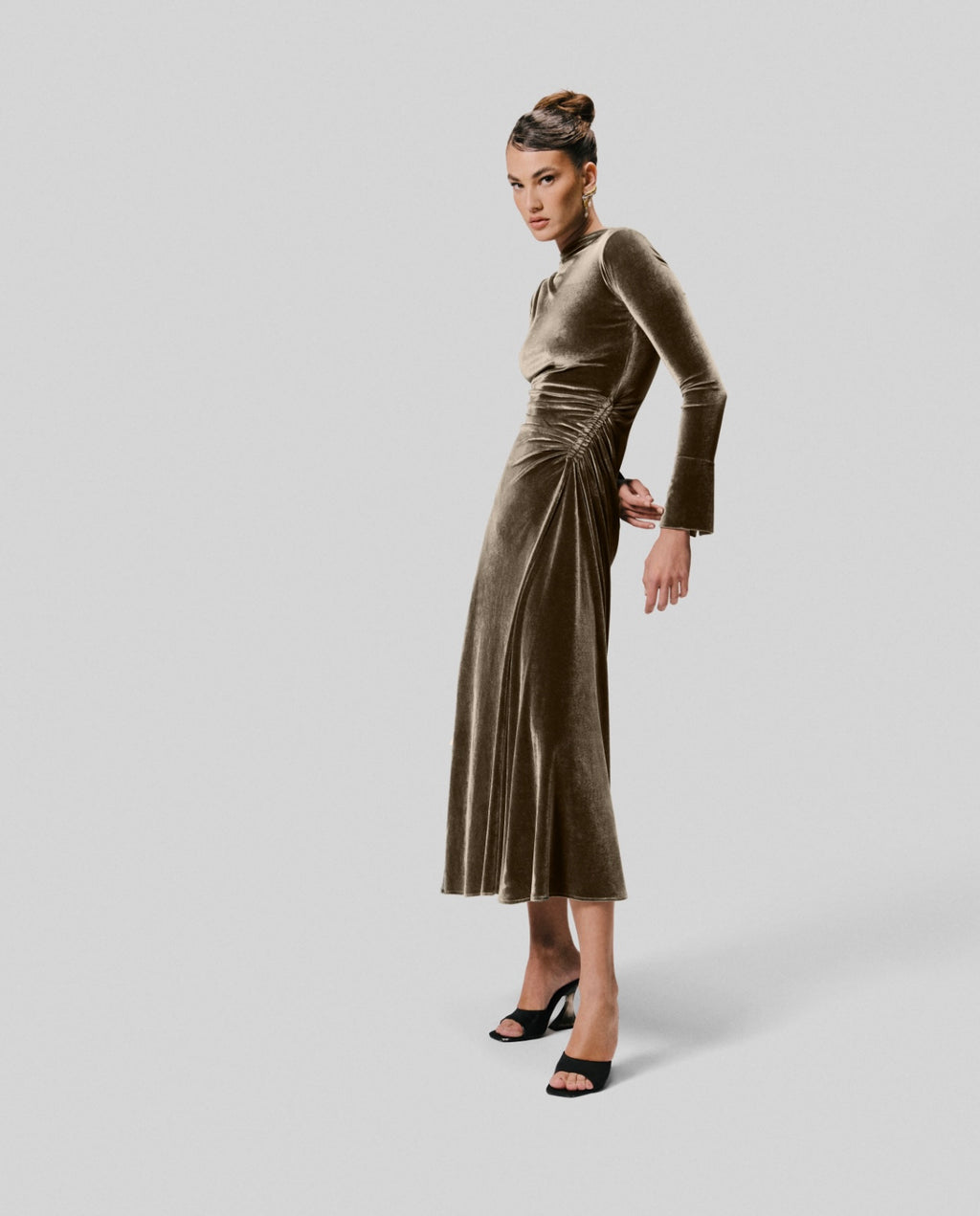 Velvet Maxi Dress with Side Gathering