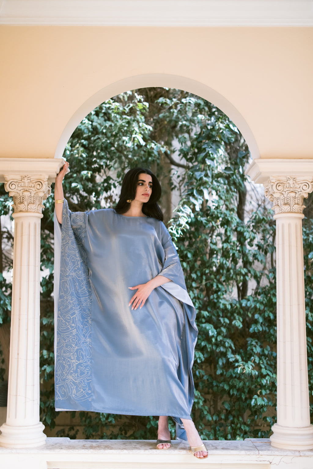 Kaftan with Embroidered Arabic Calligraphy