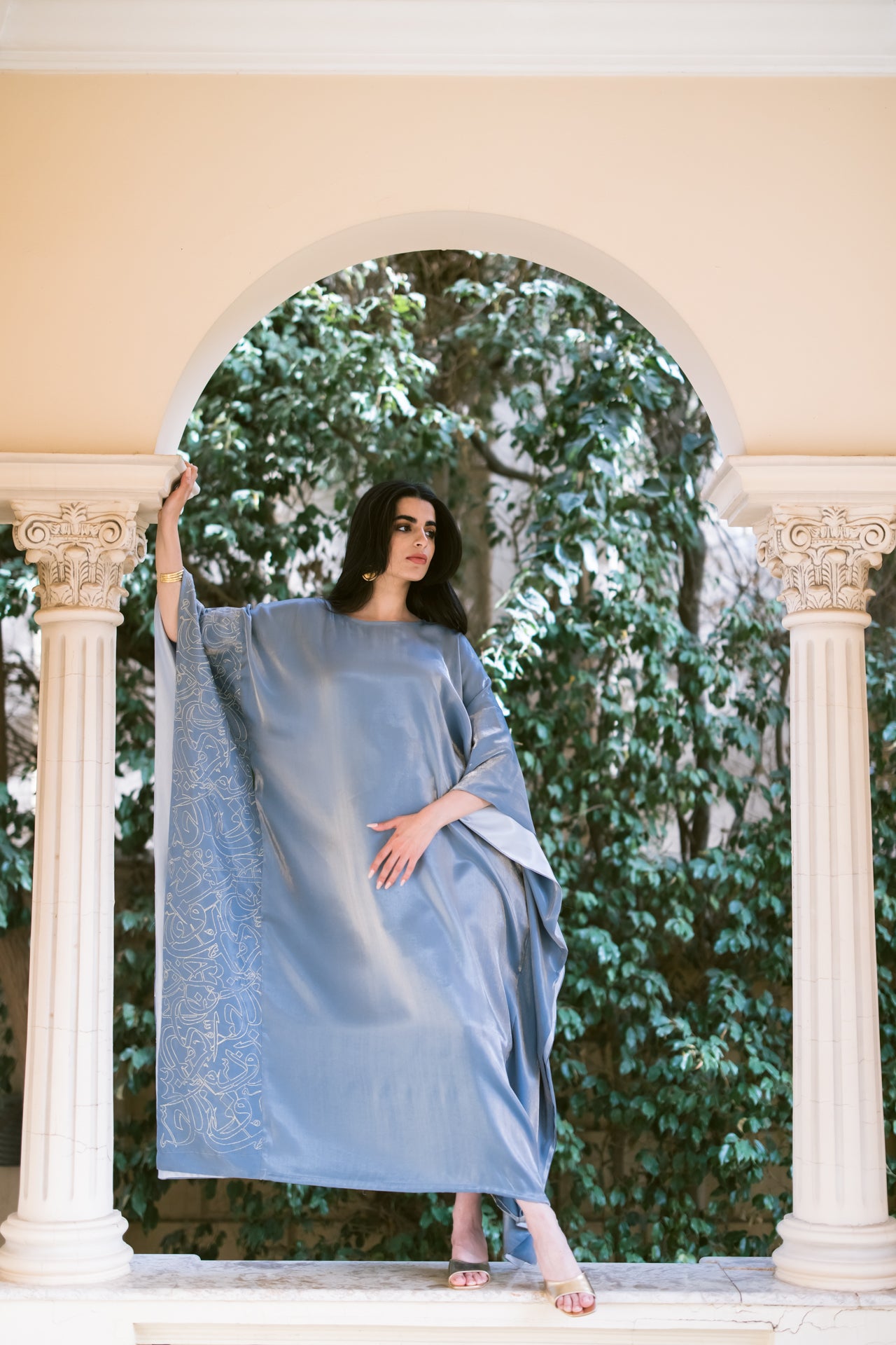 Kaftan with Embroidered Arabic Calligraphy