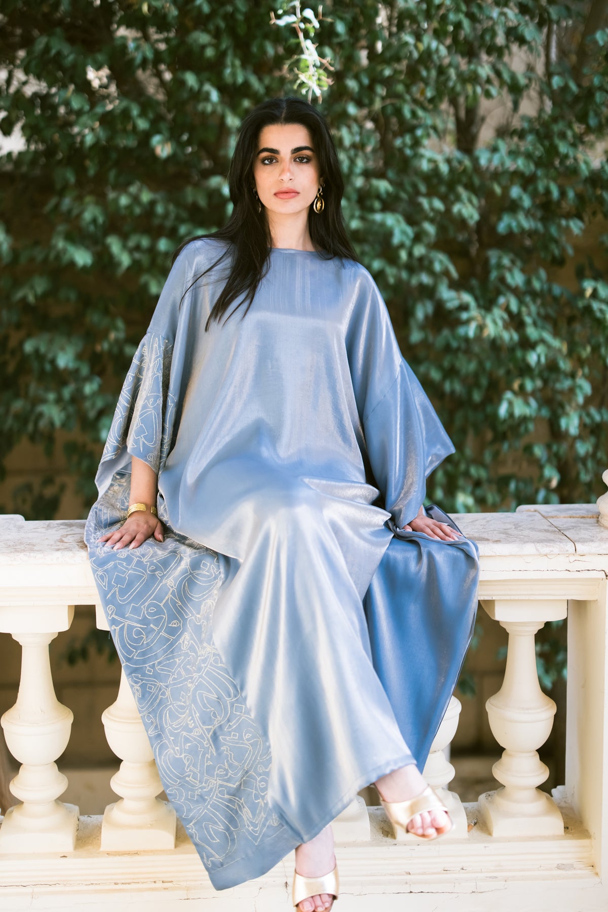 Kaftan with Embroidered Arabic Calligraphy