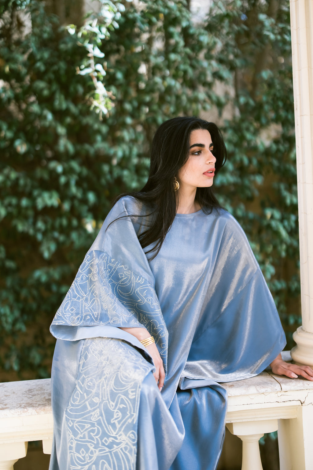 Kaftan with Embroidered Arabic Calligraphy