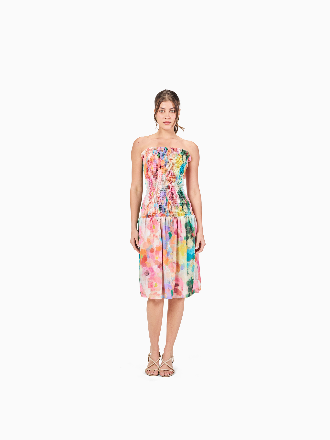 Midi Linen Drop Waist Dress in Floral Print