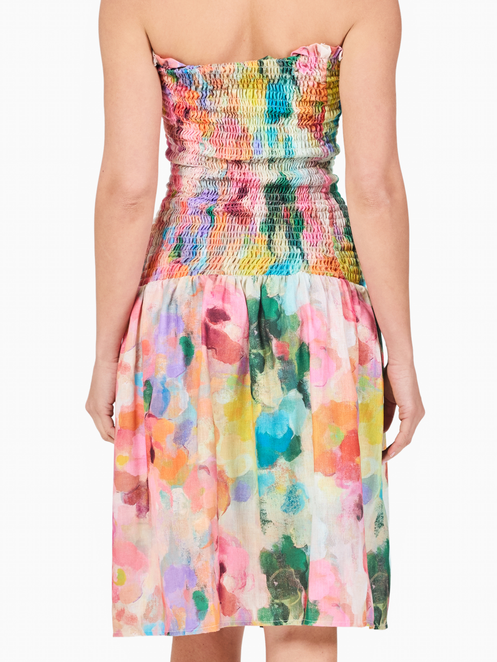 Midi Linen Drop Waist Dress in Floral Print