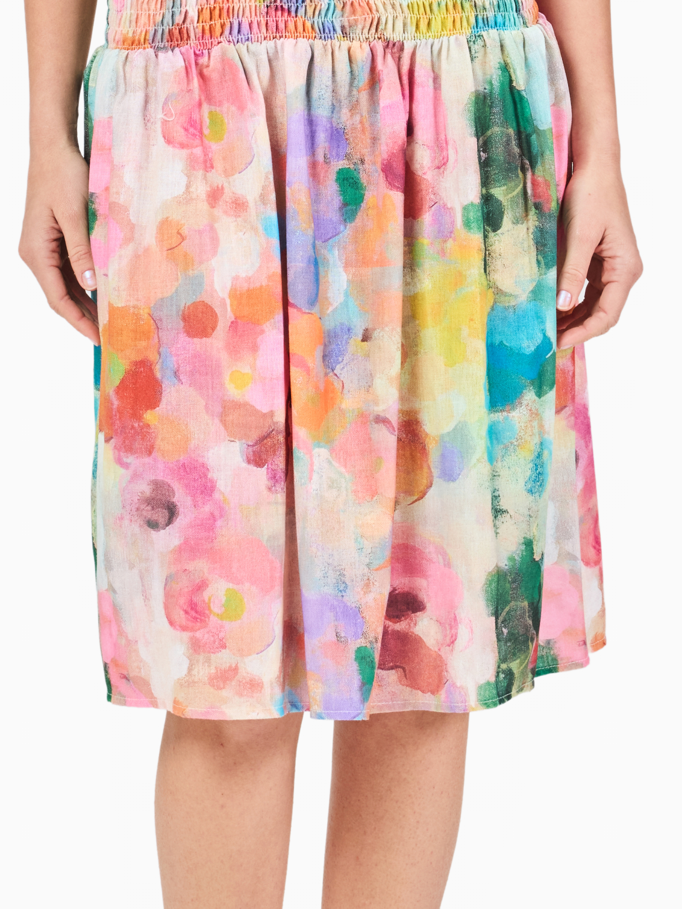 Midi Linen Drop Waist Dress in Floral Print
