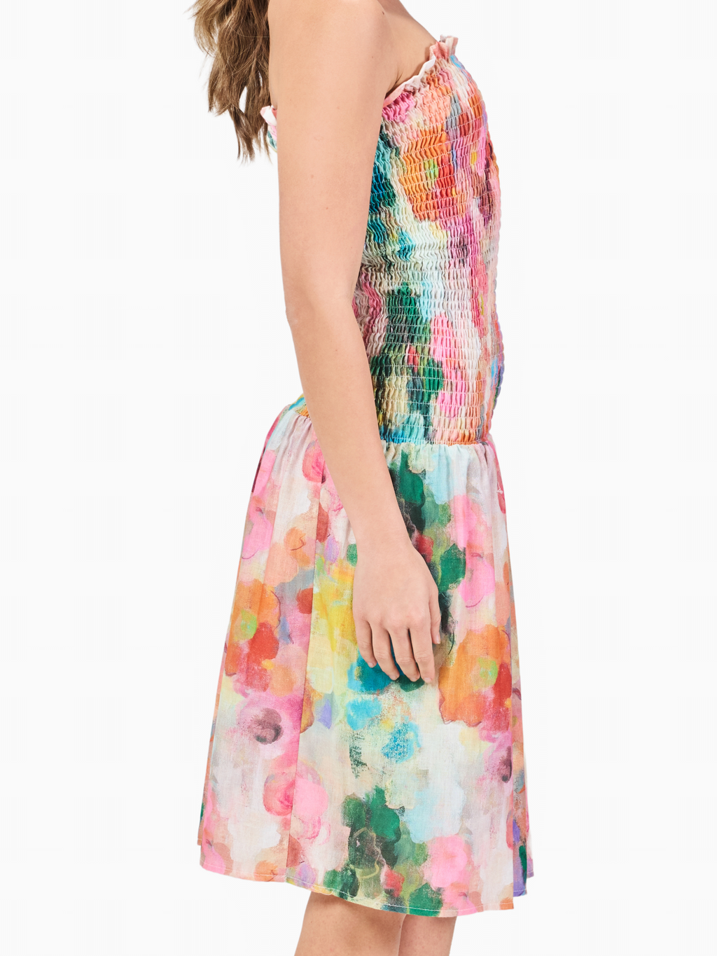Midi Linen Drop Waist Dress in Floral Print