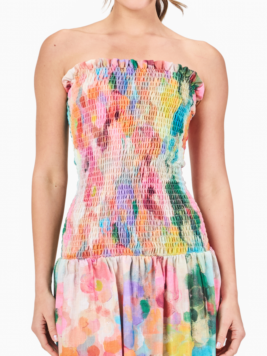 Midi Linen Drop Waist Dress in Floral Print