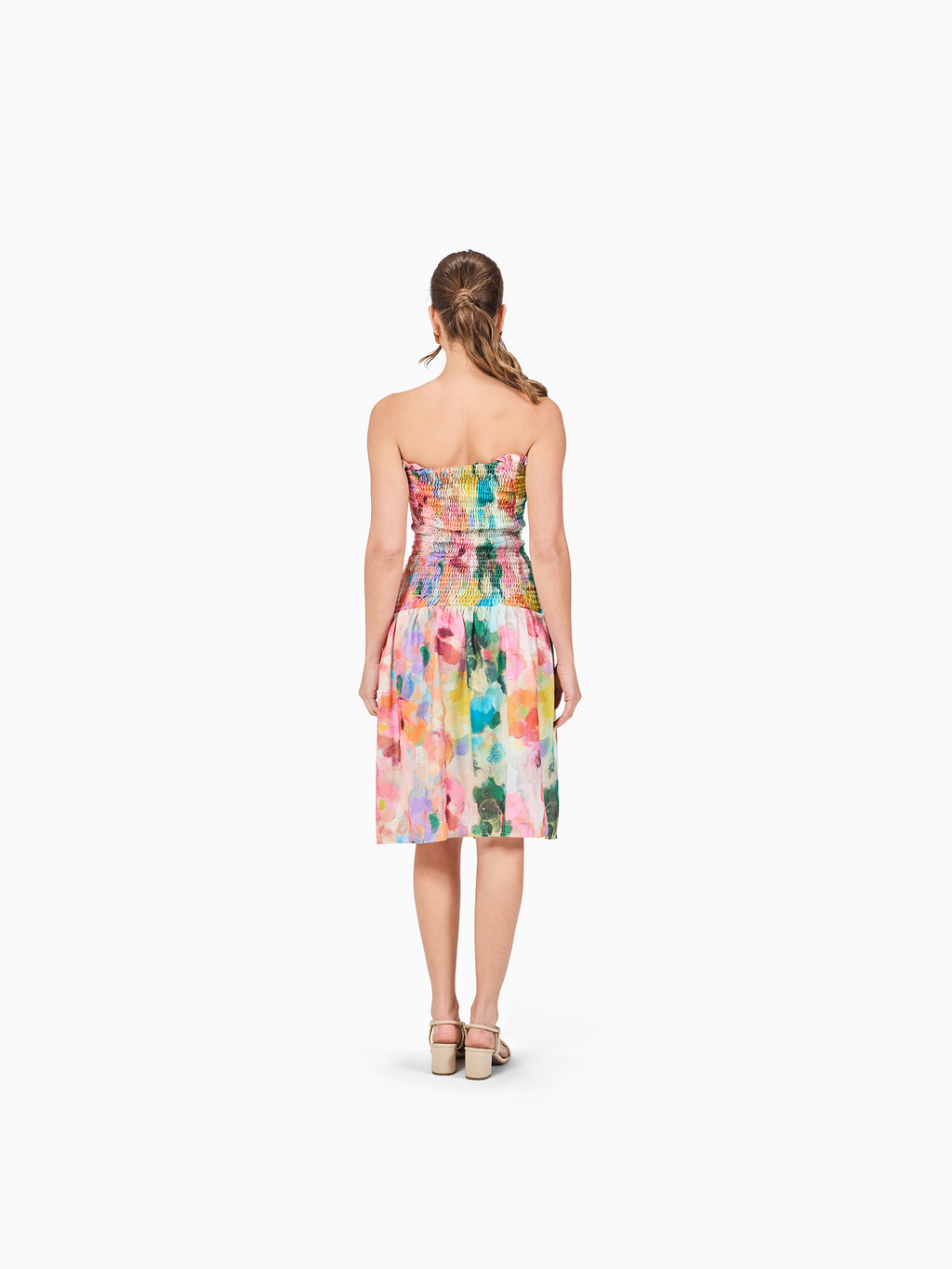 Midi Linen Drop Waist Dress in Floral Print