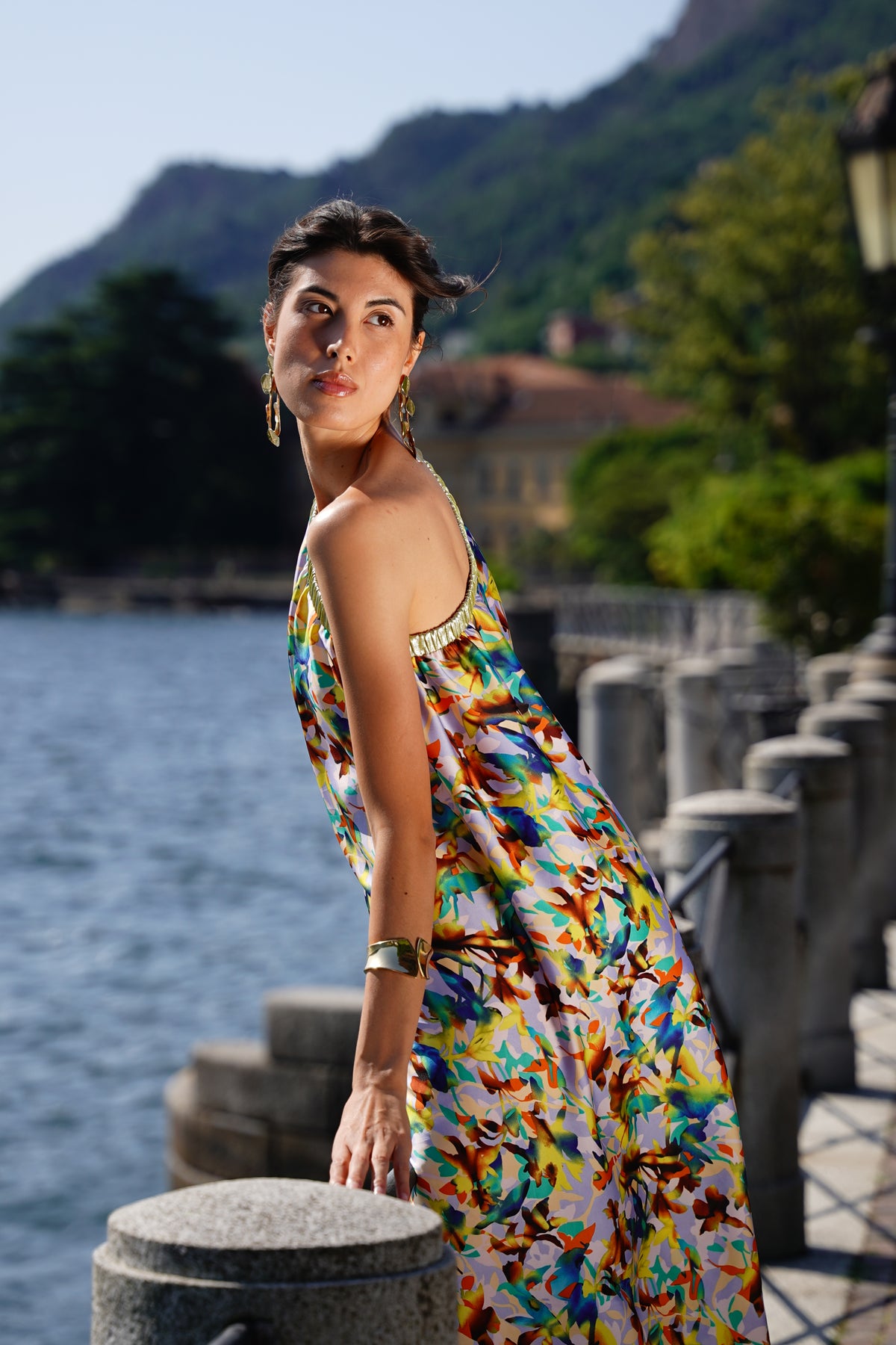 Satin Off-Shoulder Printed Dress