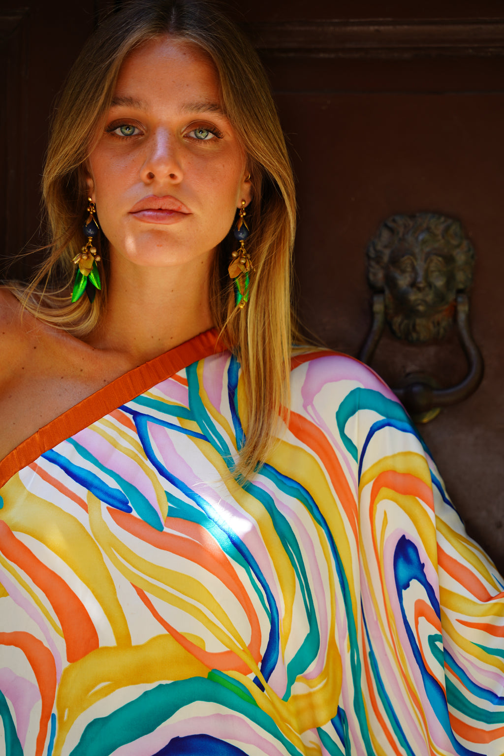 Satin Off-Shoulder Printed Dress