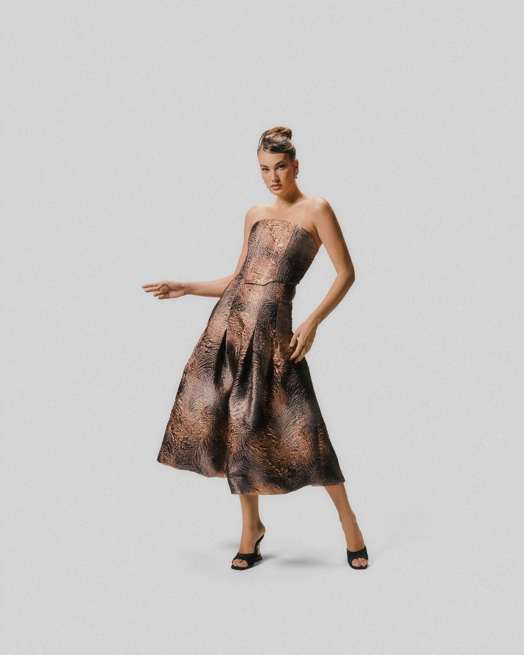 Brocade Panel Skirt with Drop Waist