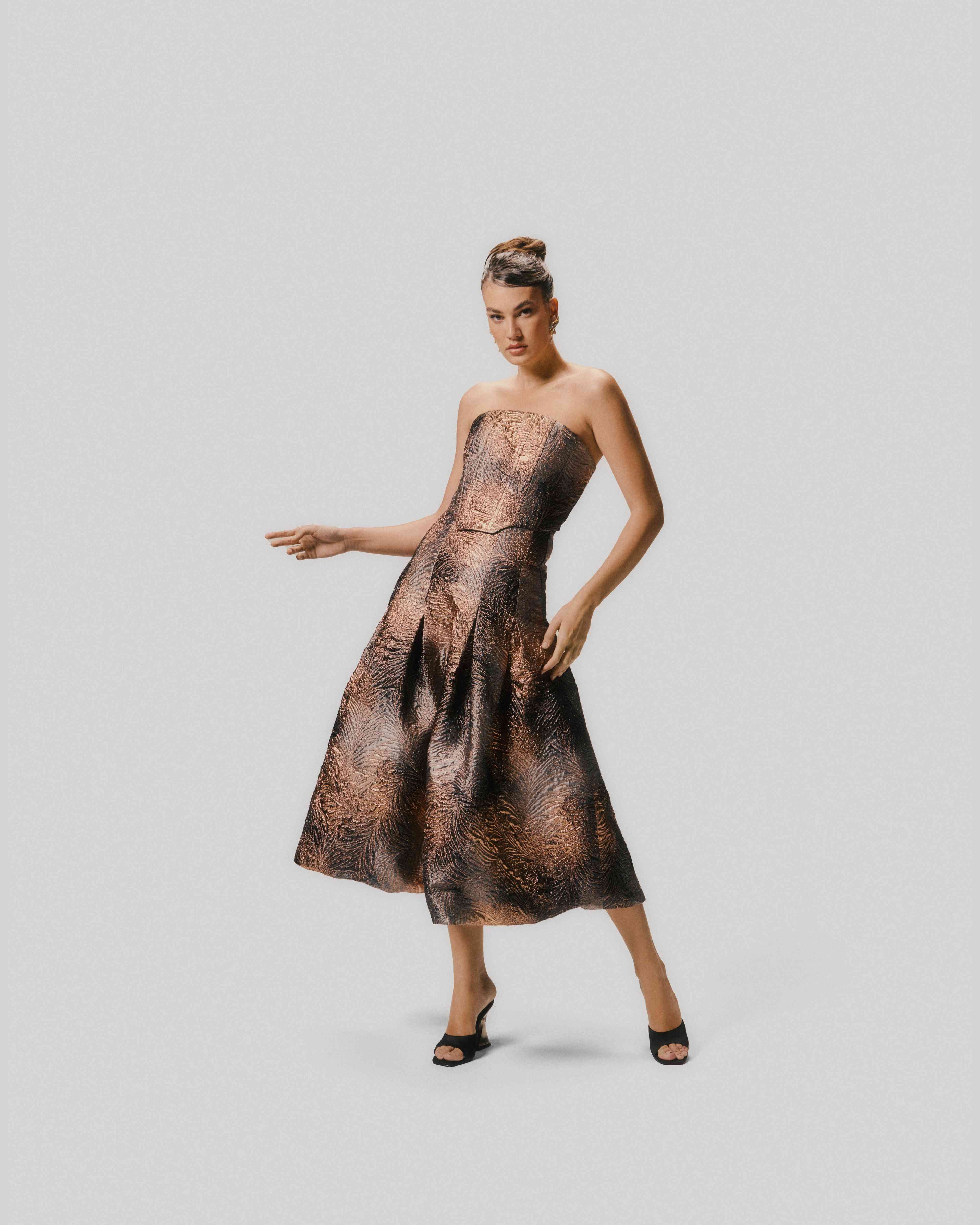 Brocade Panel Skirt with Drop Waist