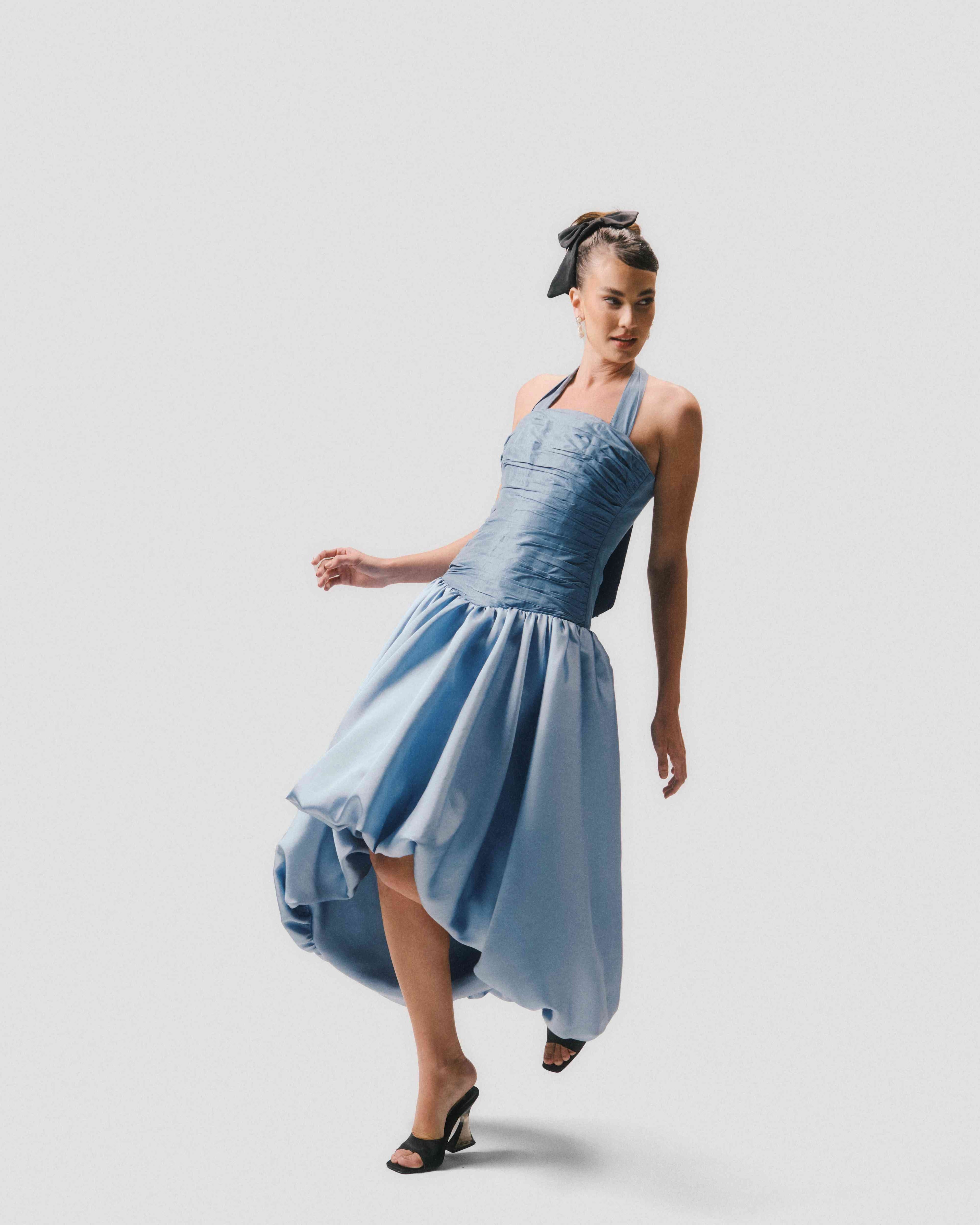 High-Low Taffeta Drop Waist Dress