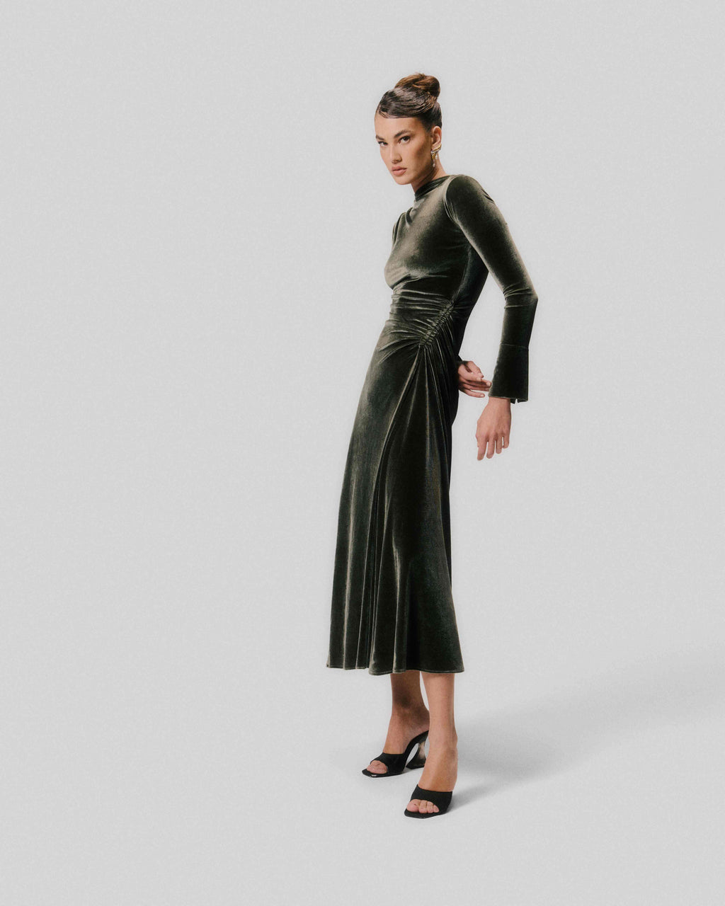 Velvet Maxi Dress with Side Gathering