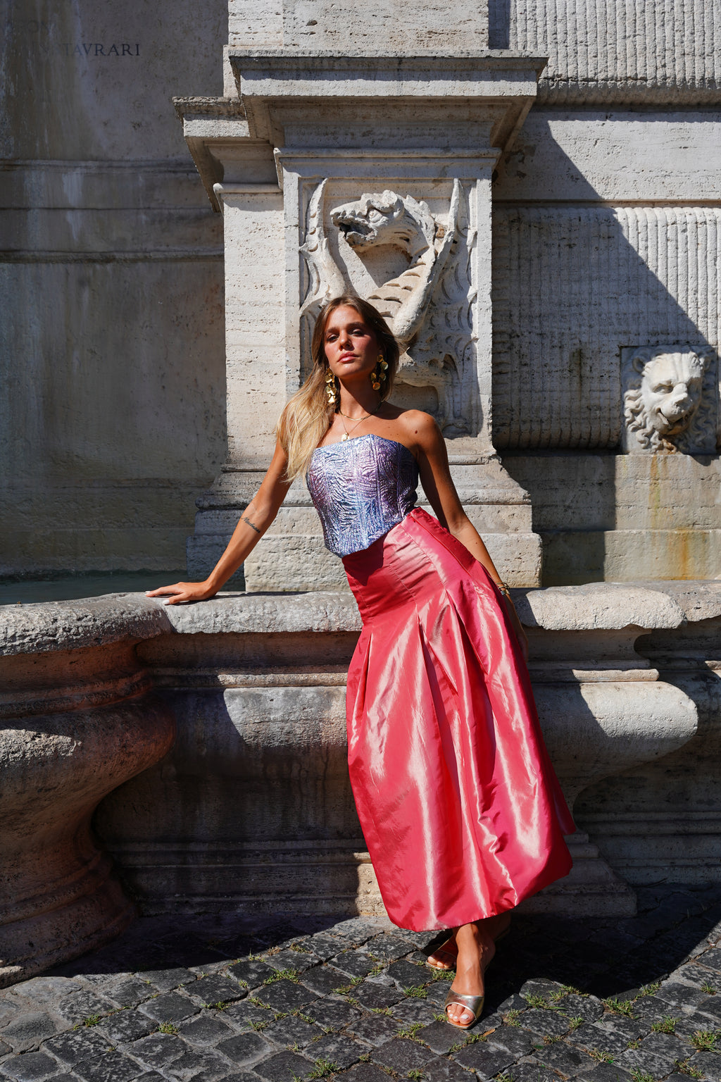 Panel Drop Waist Taffeta Skirt