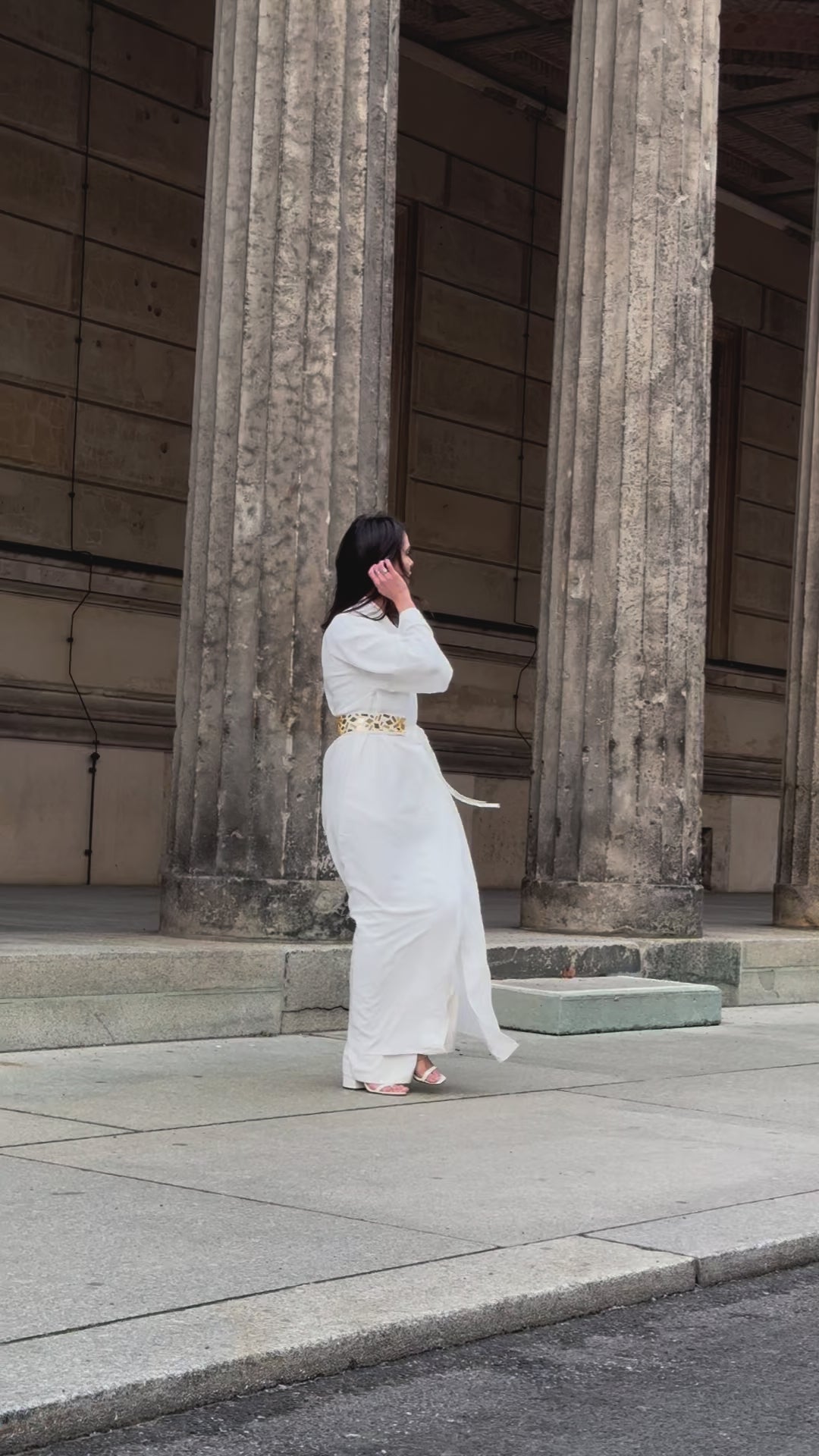 Maxi Linen Kaftan with Hand-Embellished Belt
